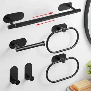 Juego de accesorios de baño de acero inoxidable, soporte para barra de toalla sin perforación, soporte de papel higiénico autoadhesivo, gancho para bata, accesorios de baño