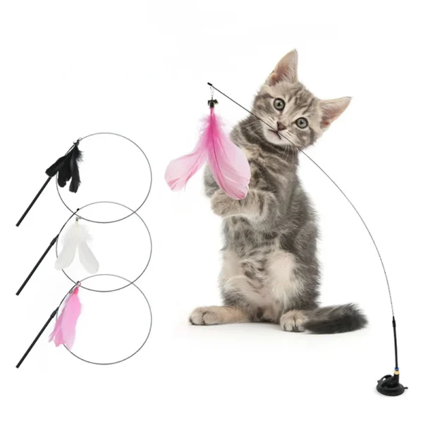 Juguete para gatos, palo para gatos, juguetes interactivos, varita de plumas para jugar con campana, ventosa, juguete para jugar con Accesorios para mascotas y gatos.